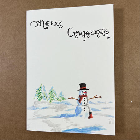 Snowman folded Custom Card Watercolor Calligraphy